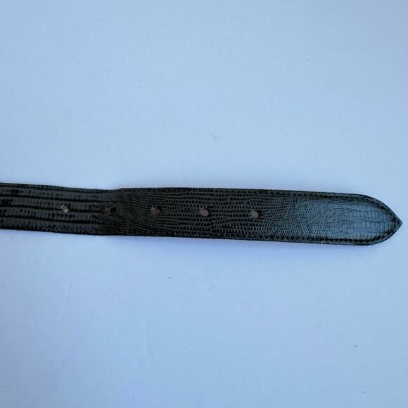 Women’s Lizard Grain Leather Belt Size L Gray Textured Oval Buckle Vintage Style - Picture 3 of 7